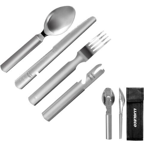 LIJGLECO 4-in-1 portable cutlery set,Stainless Steel Spoon Fork Knives Bottle...