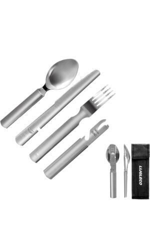 LIJGLECO 4-in-1 portable cutlery set,Stainless Steel Spoon Fork Knives Bottle...