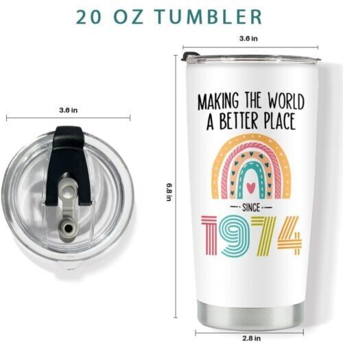 1974 Birthday Gifts Tumbler 20 oz Stainless Steel Vacuum Insulated Tumblers