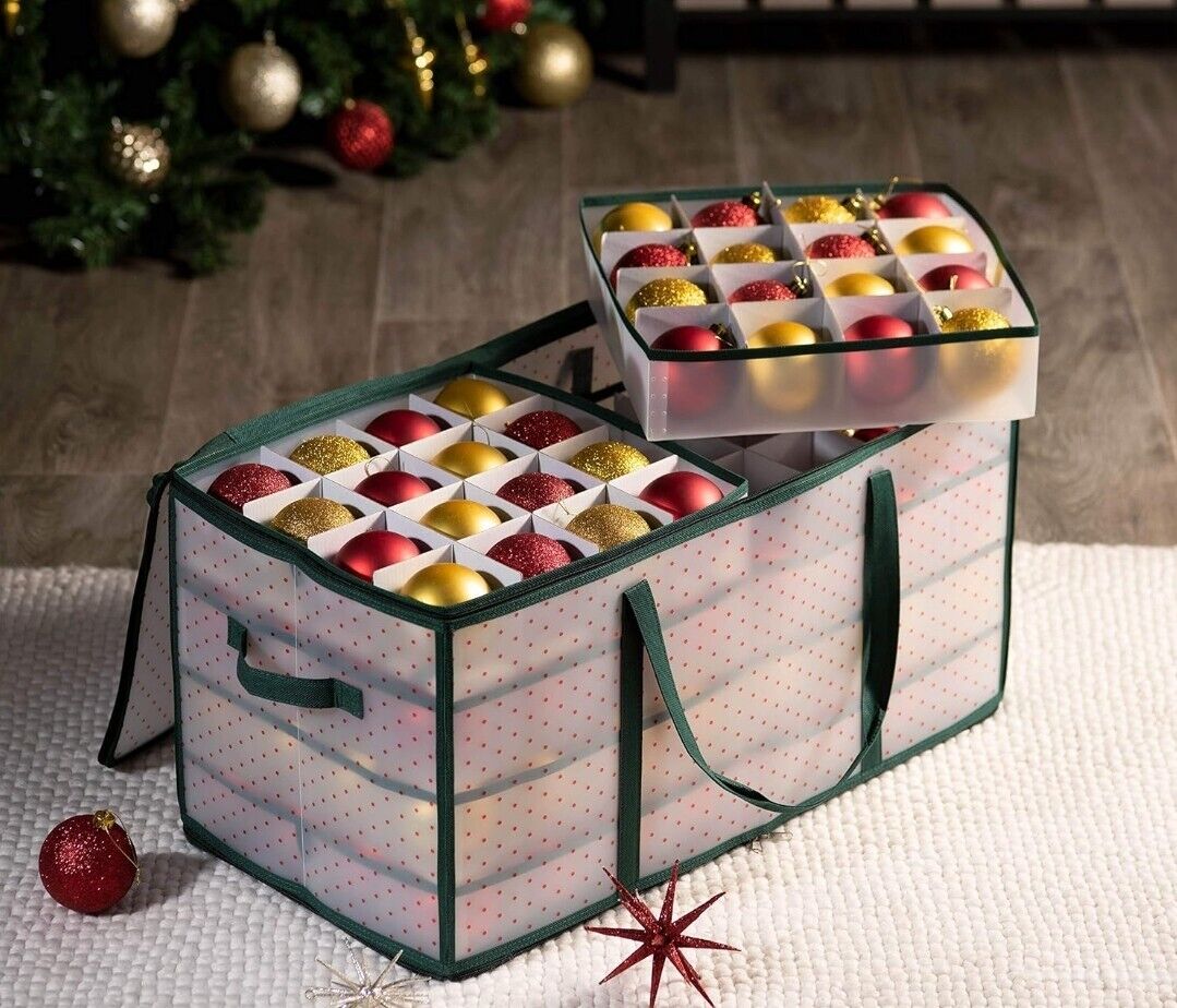 ZOBER Christmas Ornament Storage Box - Stores 128 Ornaments W/ 2 Sided Zipper 