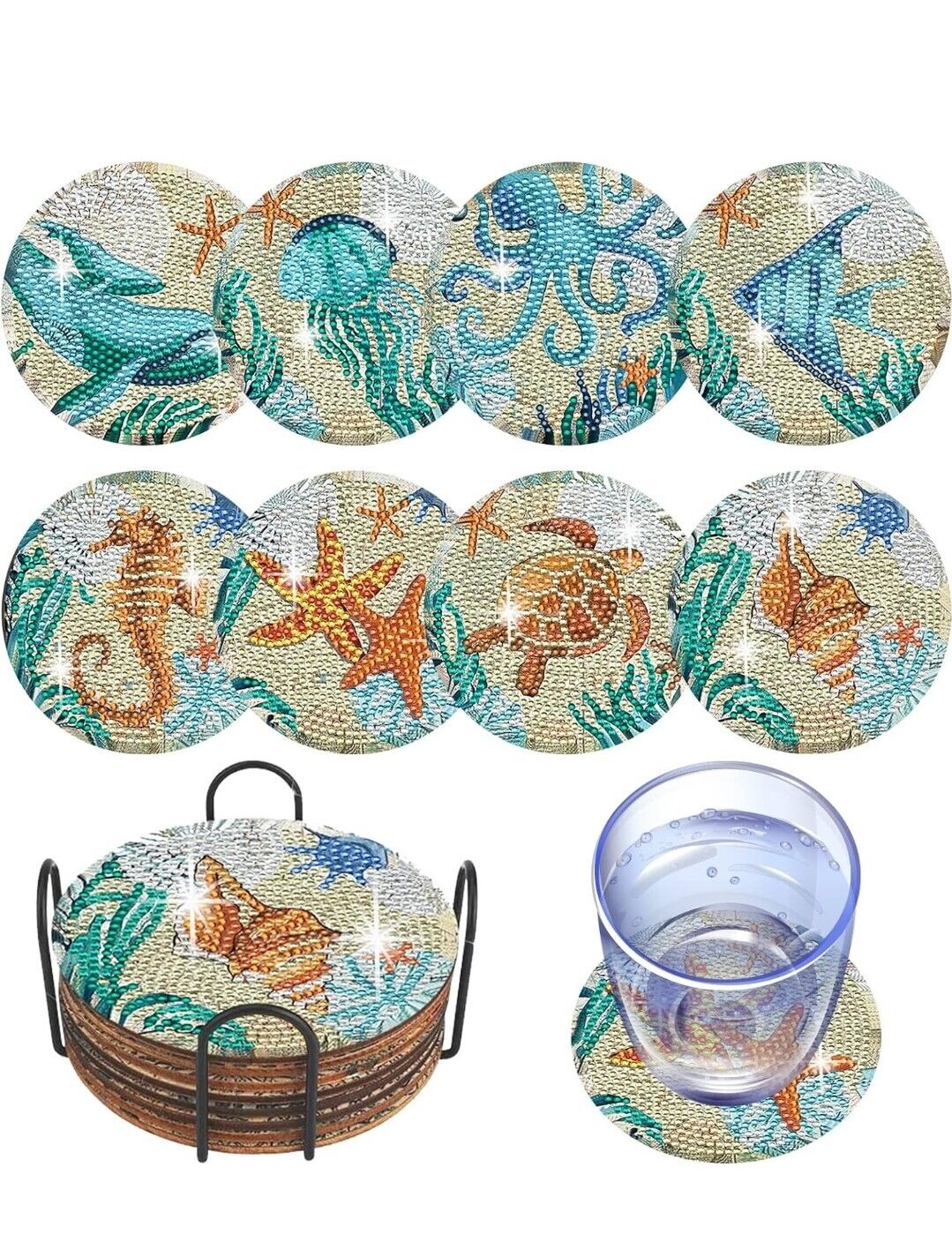 Diamond Painting Coasters Kit, 8 PCS Diamond Painting Coasters with Holder