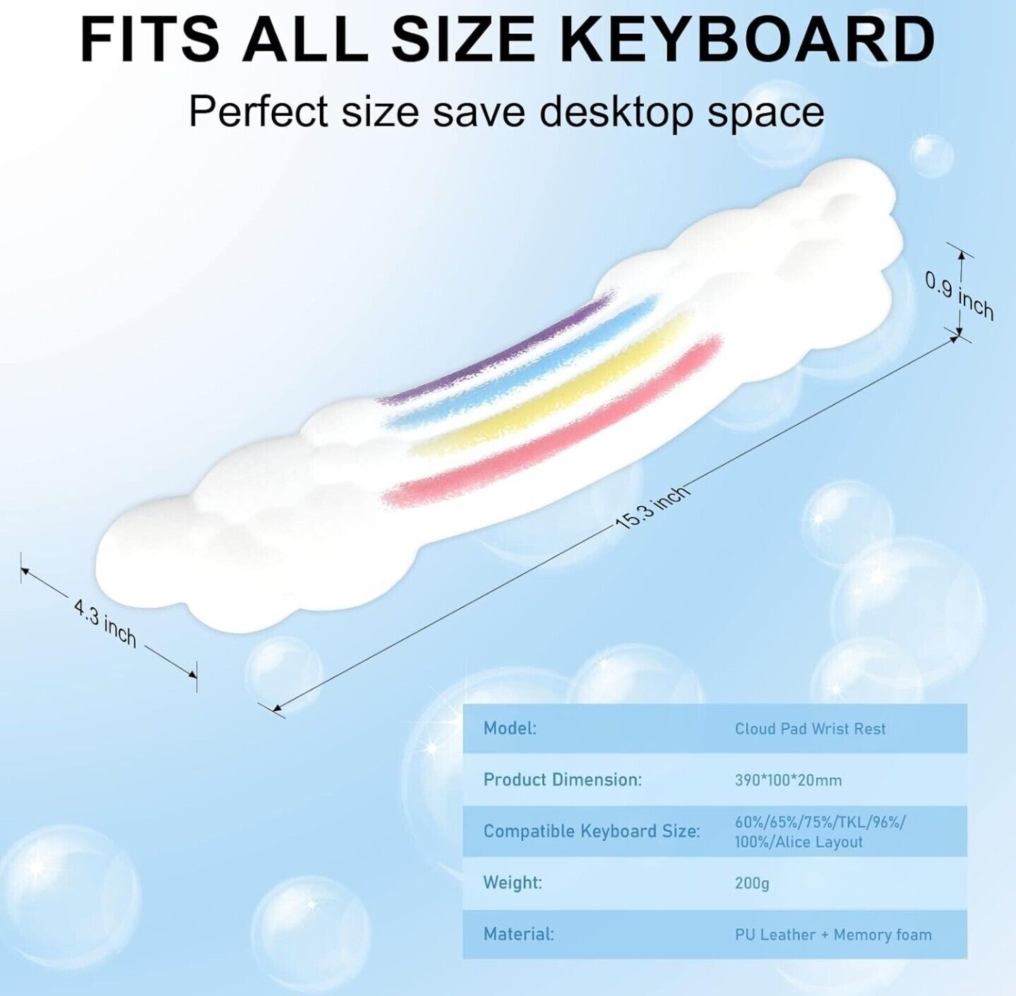 Cloud Wrist Rest Keyboard, Rainbow Cloud Palm Rest Keyboard with PU Leather,...