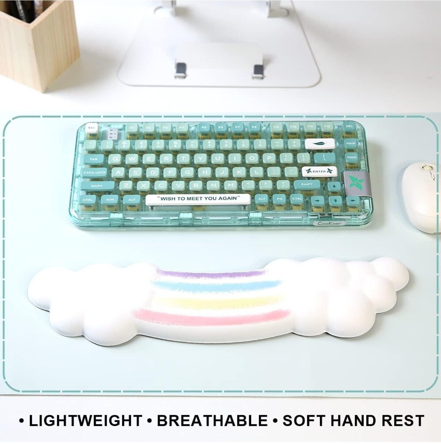 Cloud Wrist Rest Keyboard, Rainbow Cloud Palm Rest Keyboard with PU Leather,...