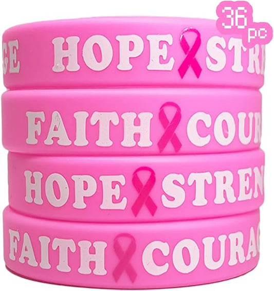 AOGU Breast Cancer Awareness Pink Ribbon Bracelets Rubber Wristbands For Unisex Support and Care for Women