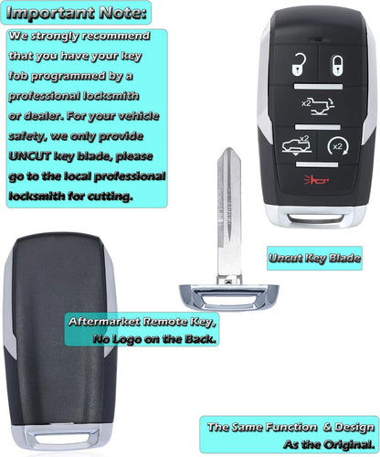 Keyless Entry Remote Key Fob, Alliskeys Replacement Proximity Smart Key Compatible with Dodge RAM 1500 Pickup 2019-2022 OHT-4882056 4A/433.92MHz 6-Button(U/L/RS/AS/TG/P)